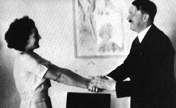 Adolf Hitler greets Leni Rifenshtal at her Berlin house